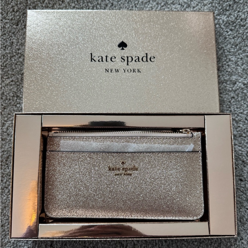 Kate Spade Sparkling Gold Card Wallet Slim Glitter New NIB